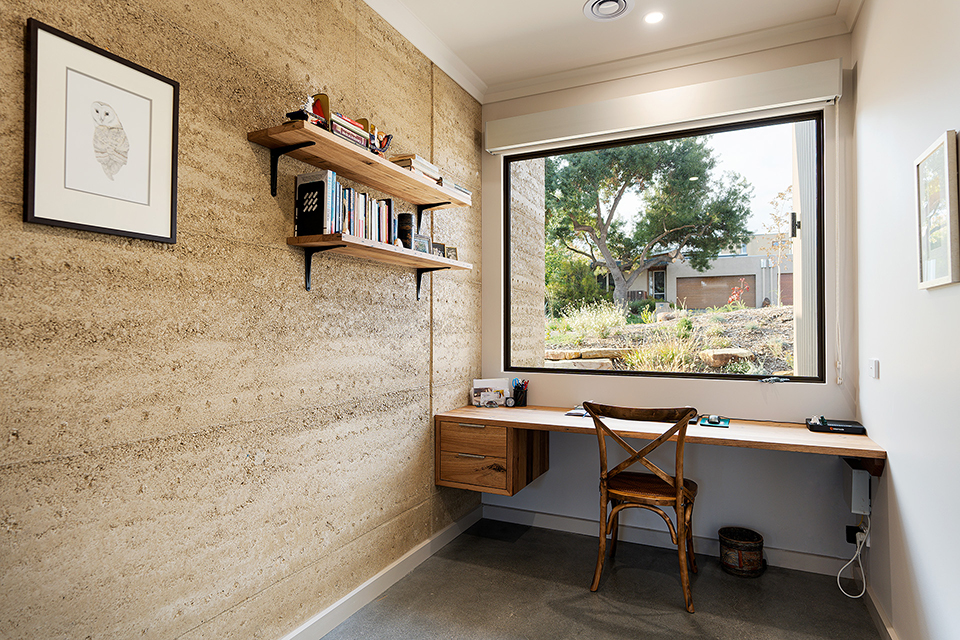 Study nook with large north window and custom desk